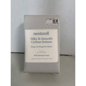 Nestwell 400TC Cotton Sateen King Cal King Flat Sheet Lunar Rock Grey NEW